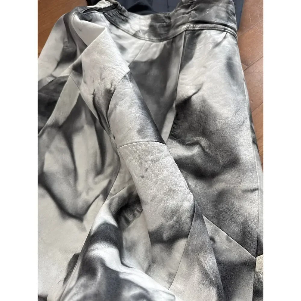 1980s Black White Leather Patchwork A-Line Skirt Medium
